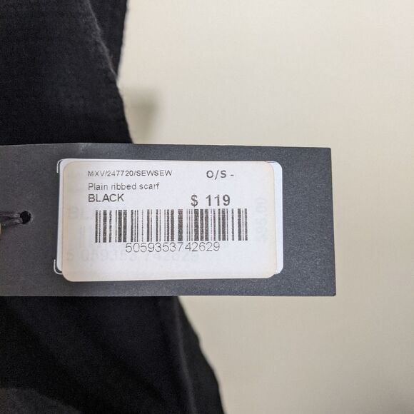 Ted Baker Black Plain Ribbed Knit Scarf Merino Wool Blend - Picture 4 of 6